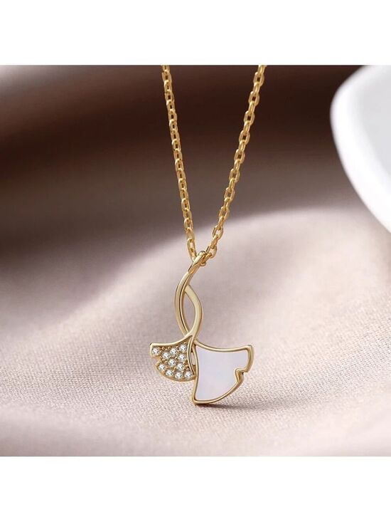 Jewelry - 18k Gold over Sterling silver Ginkgo Leaf Shell MOP Fan-Shaped Necklace